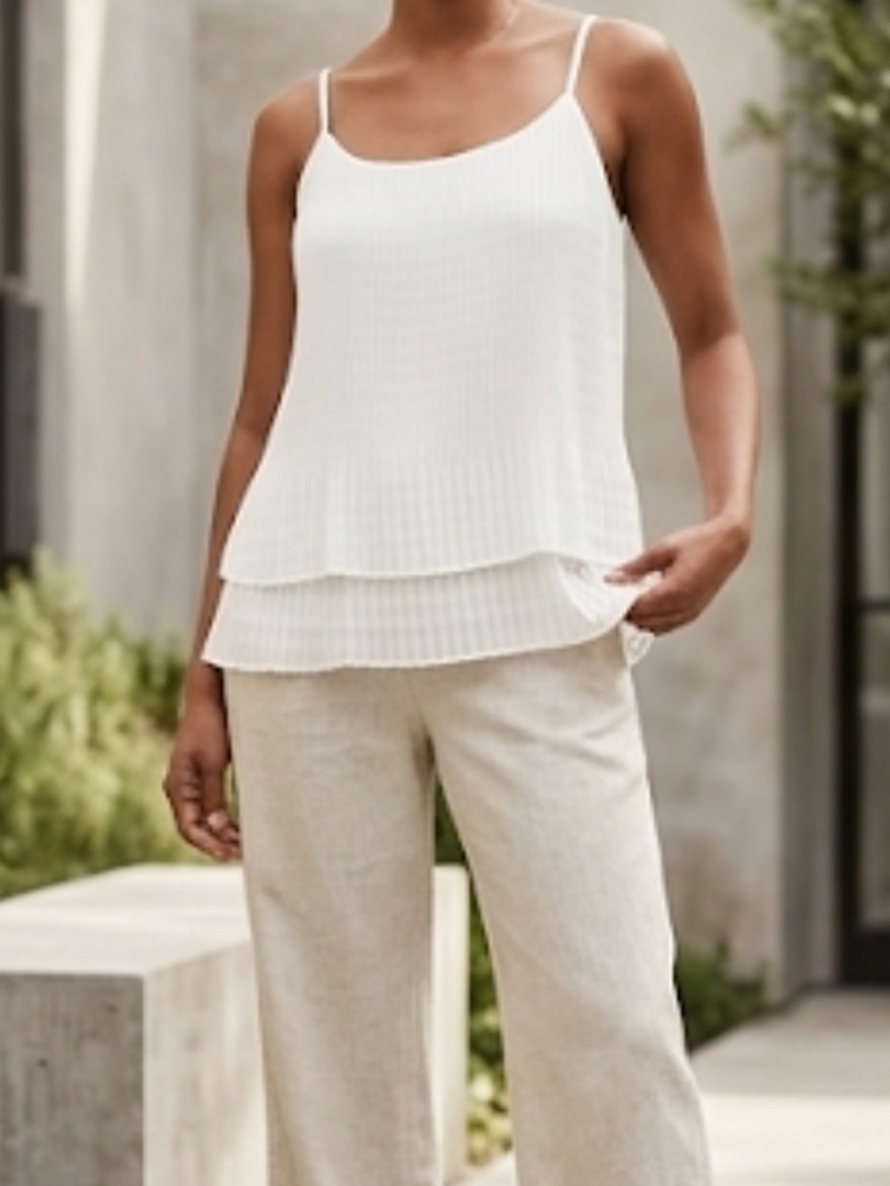 Banana Republic Pleated Layered Cami Tank Top White Size L Minimalist